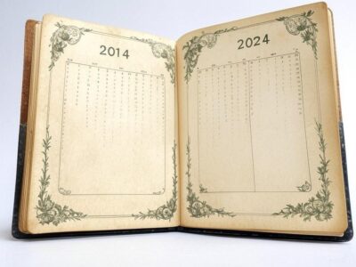 book with calendar pages for 2014 and 2024